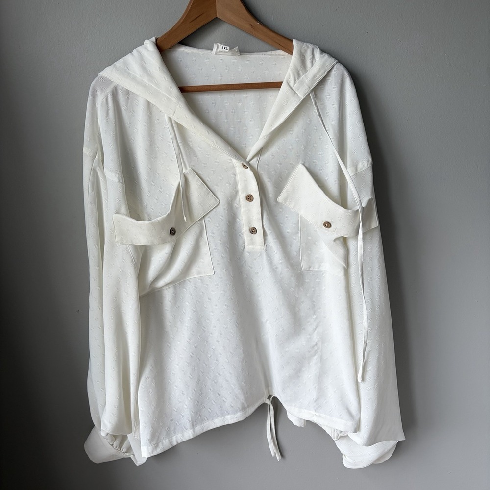 HEYSON Womens Half Button Collared Pullover Hooded Size‎ 1XL White
